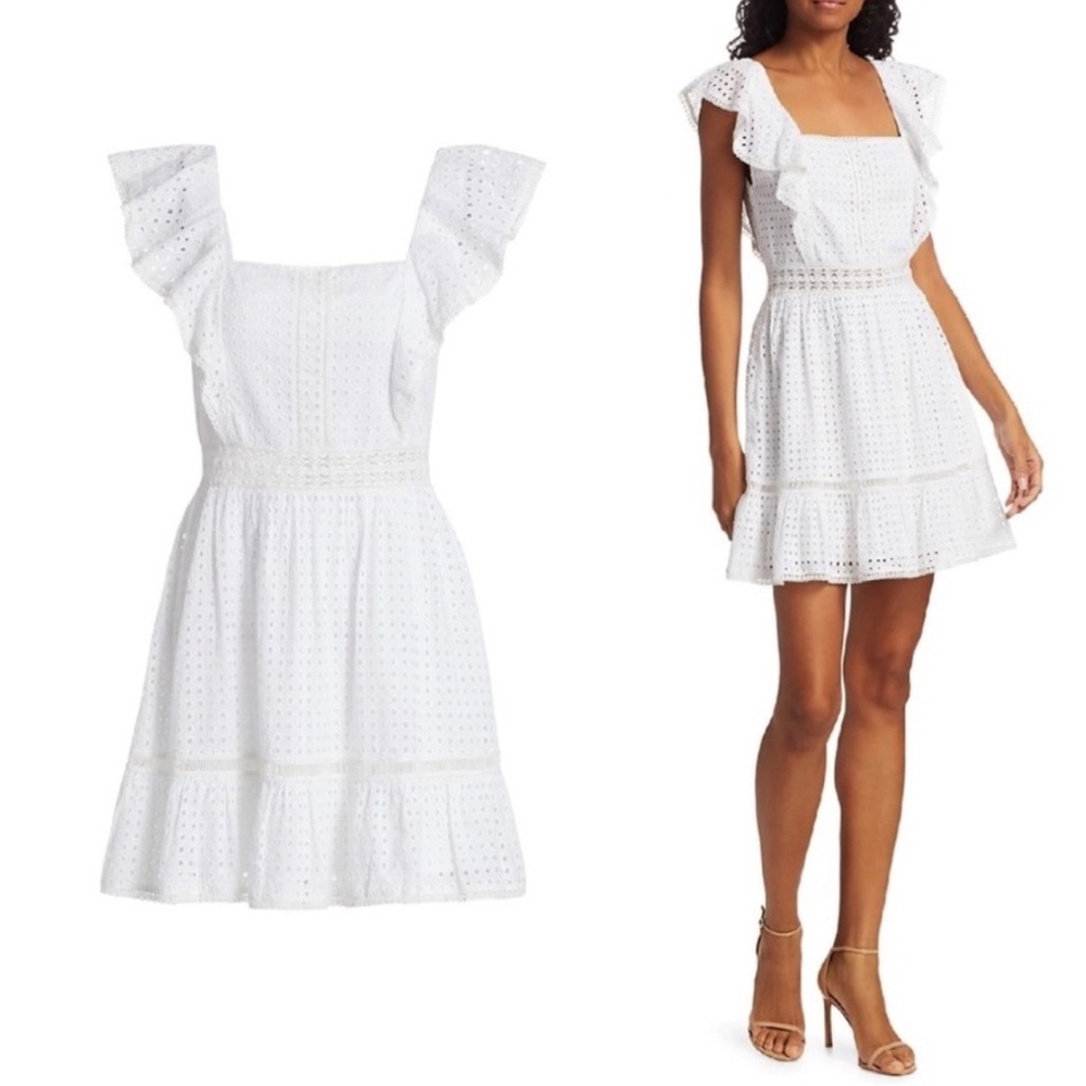 Alice + Olivia Remada Ruffled Broderie Anglaise Cotton Mini Dress White NWT‎